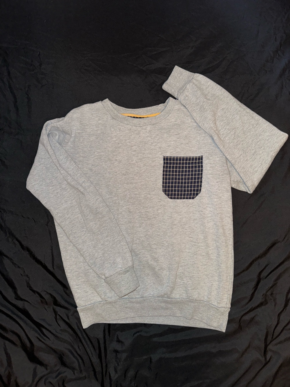 Zara Light Gray Sweatshirt with Navy Plaid Pocket